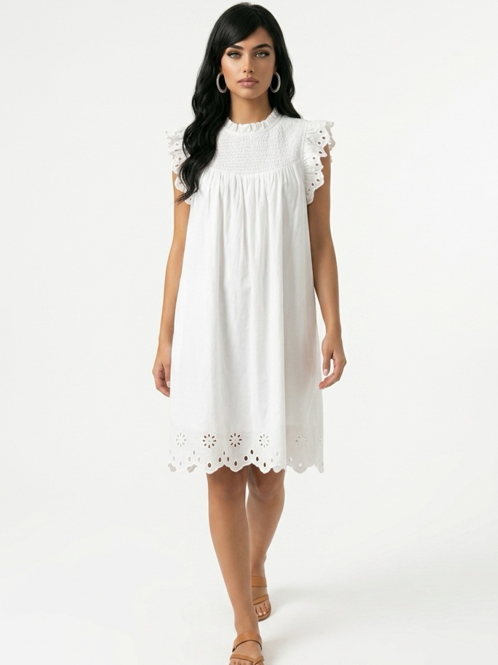 crown & ivy White Eyelet Cotton Sundress
